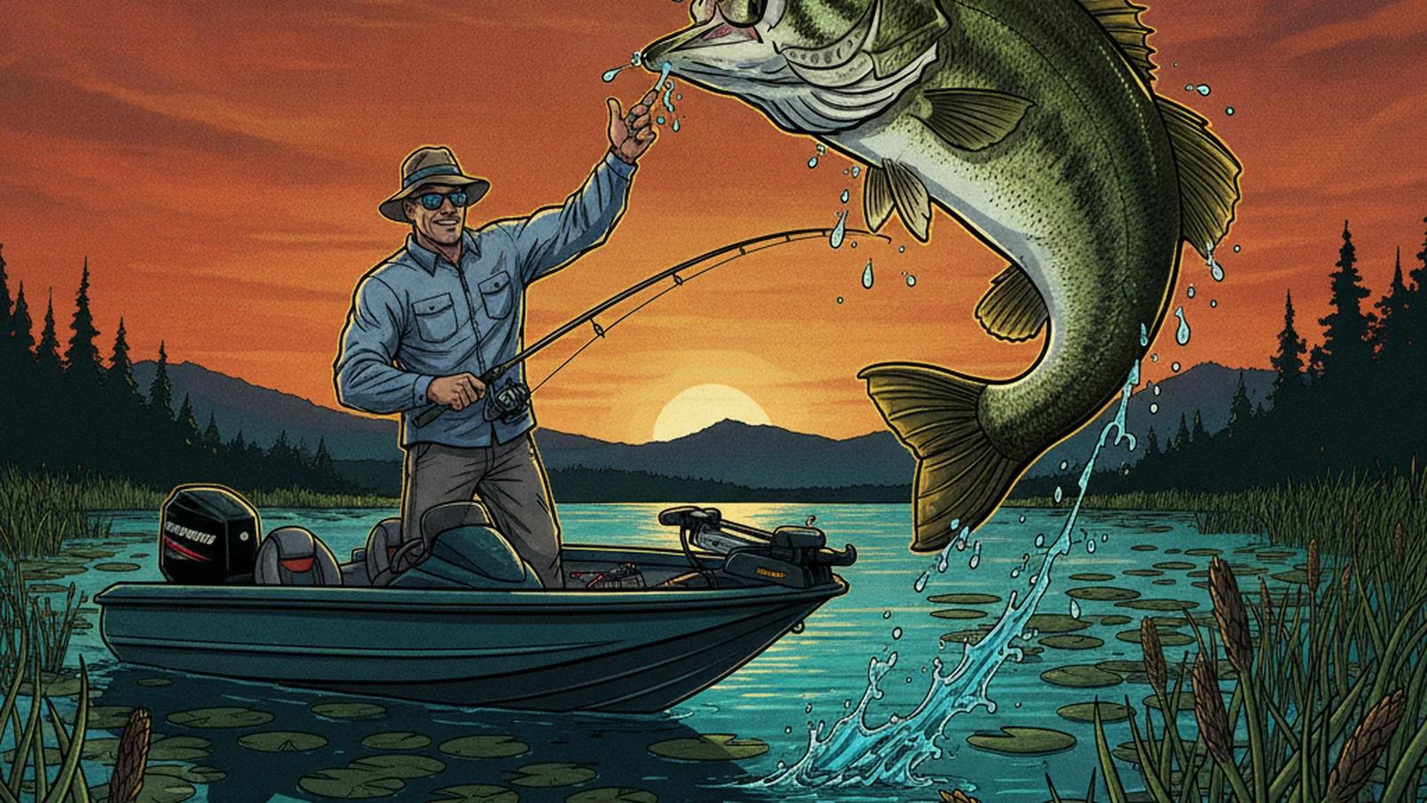 Angler using a soft-plastic lure to catch bass during the summer