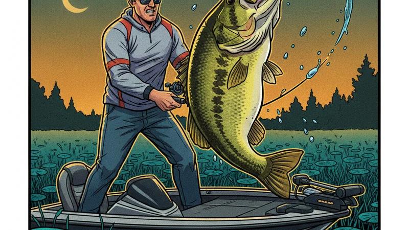 Angler using a soft-plastic lure to catch bass during the summer